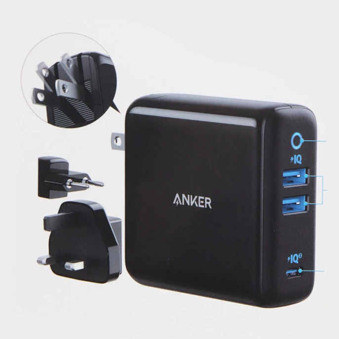 شارژر دیواری انکر مدل A2033 ظرفیت ۶۵ وات سه پورت Type-C