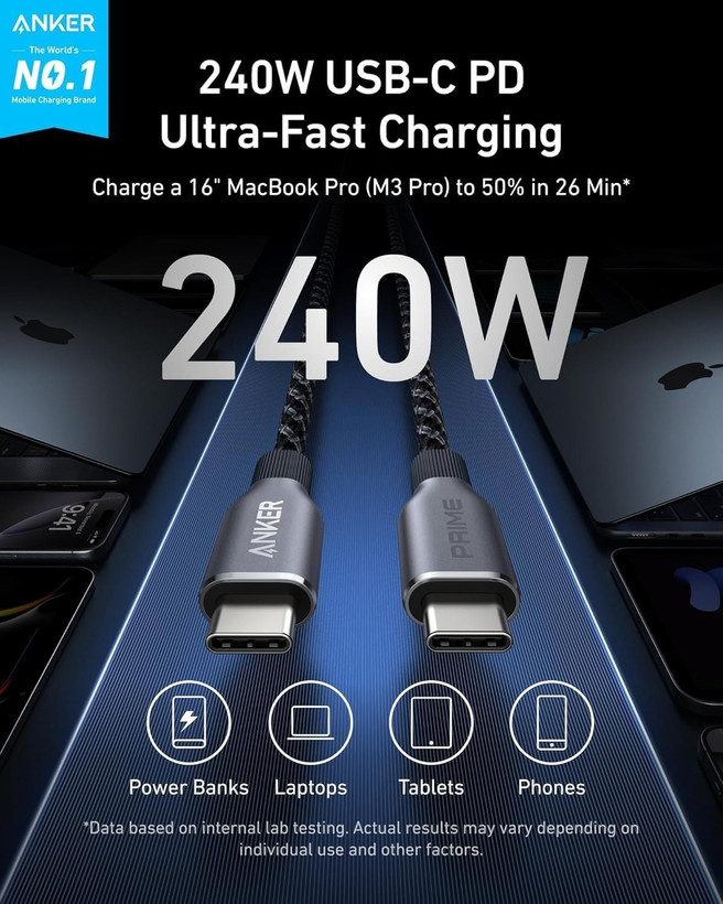 کابل شارژ انکر مدل A88E2 طول ۹۰ سانتی متر USB-C به USB-C اصل